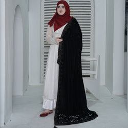 BLACK VELVET SHAWL WITH STONE WORK - HS014