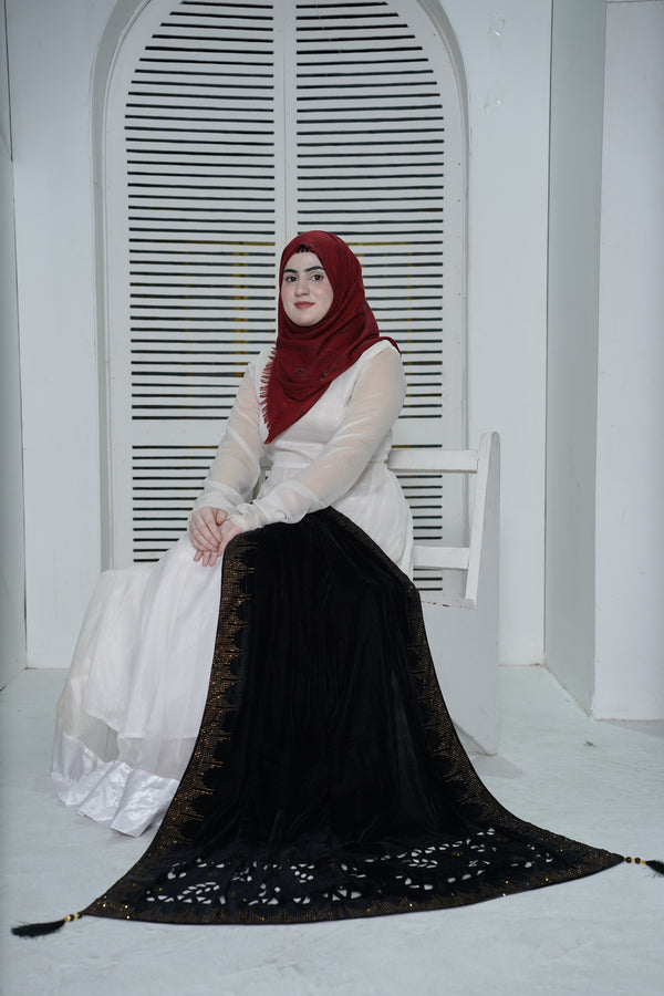 BLACK VELVET SHAWL WITH STONE WORK - HS014