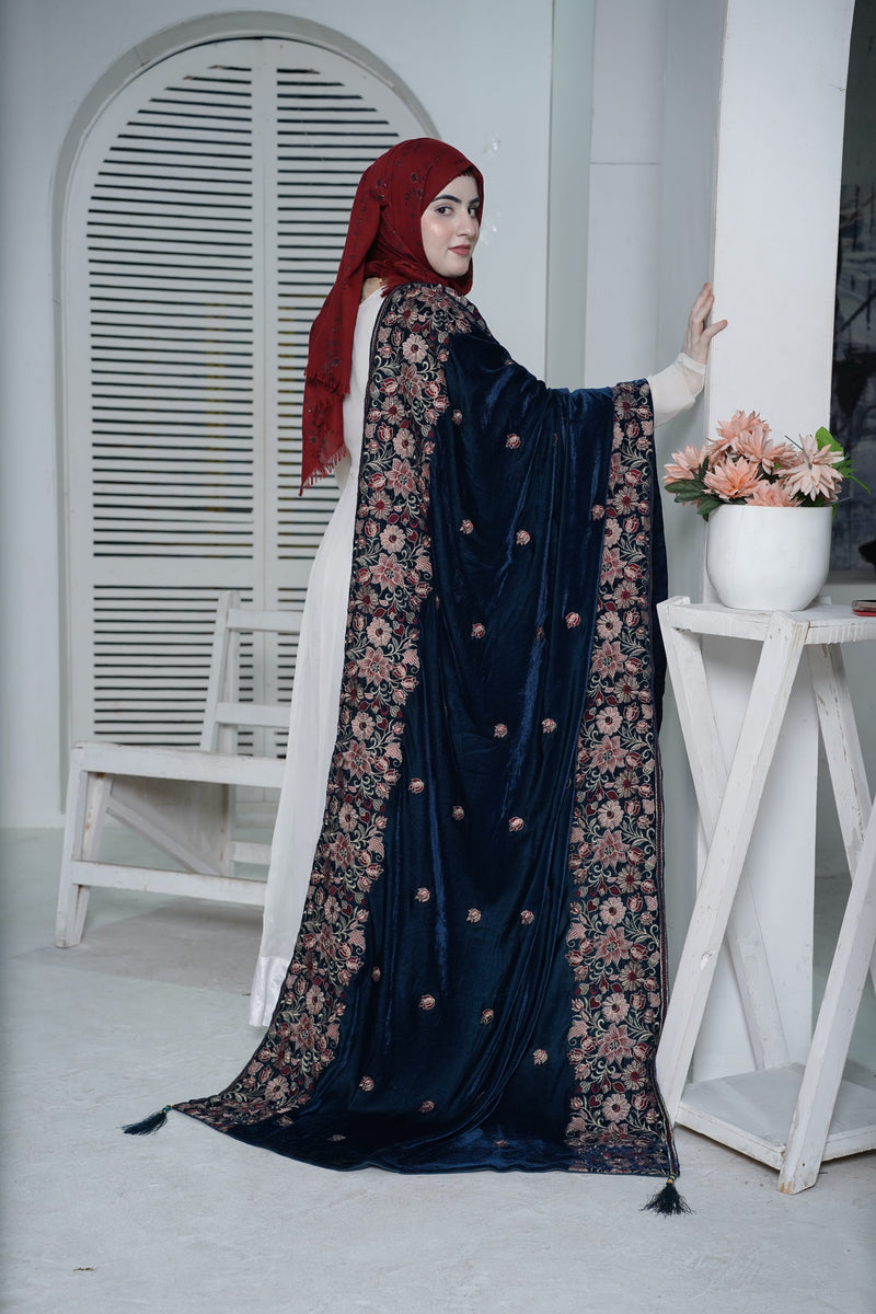 BLUE VELVET SHAWL WITH TILLA - HS004