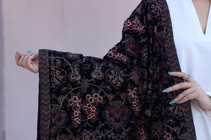 VELVET SHAWL WITH JAAL EMBROIDERY - HS012