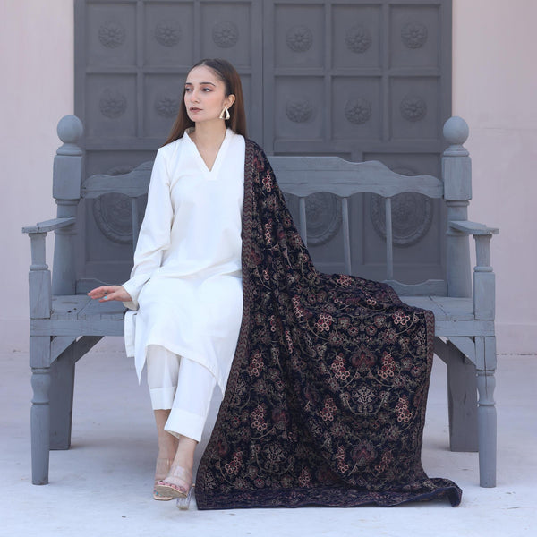 VELVET SHAWL WITH JAAL EMBROIDERY - HS012