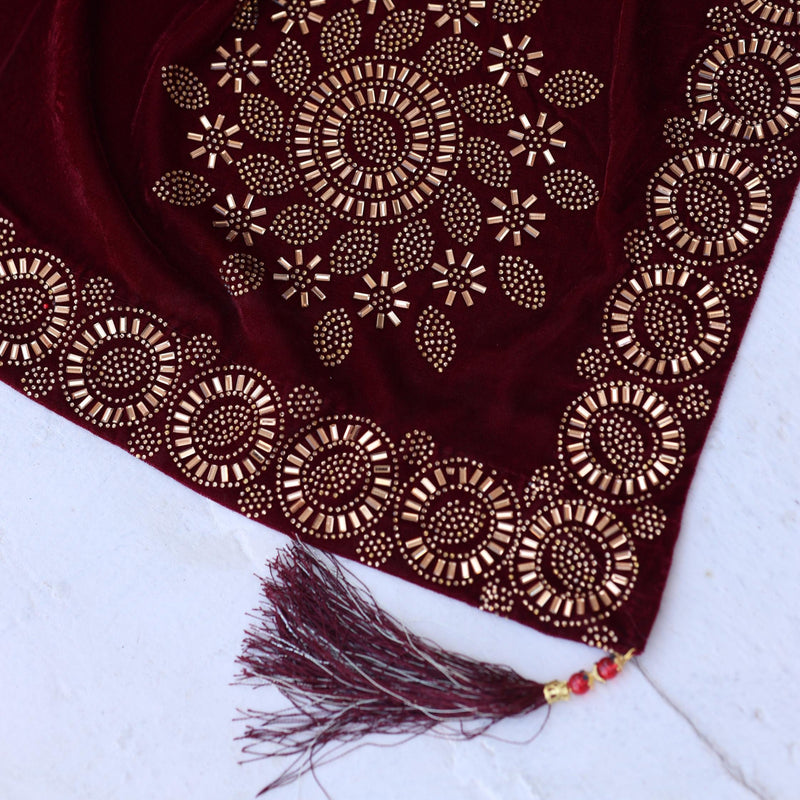 MAROON VELVET SHAWL WITH STONE WORK - HS010