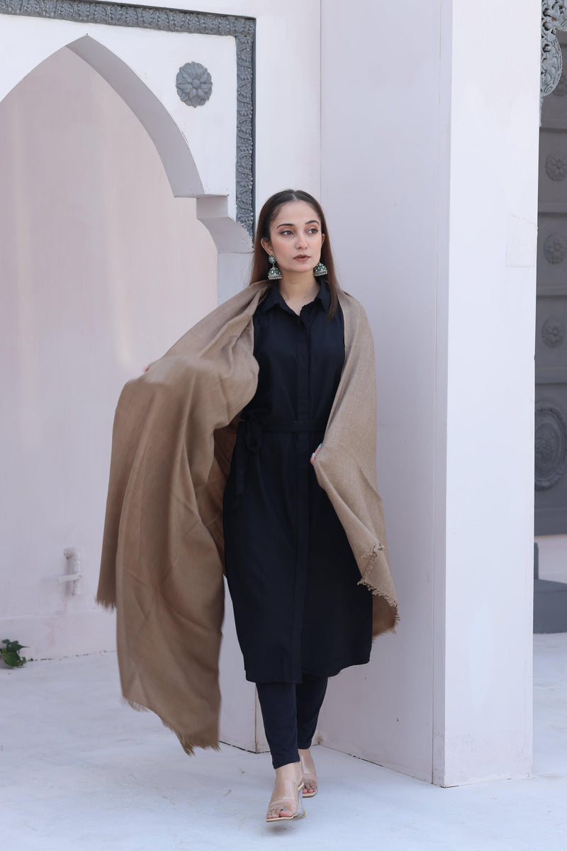 BEIGE PLAIN WOOL SHAWL - HS013