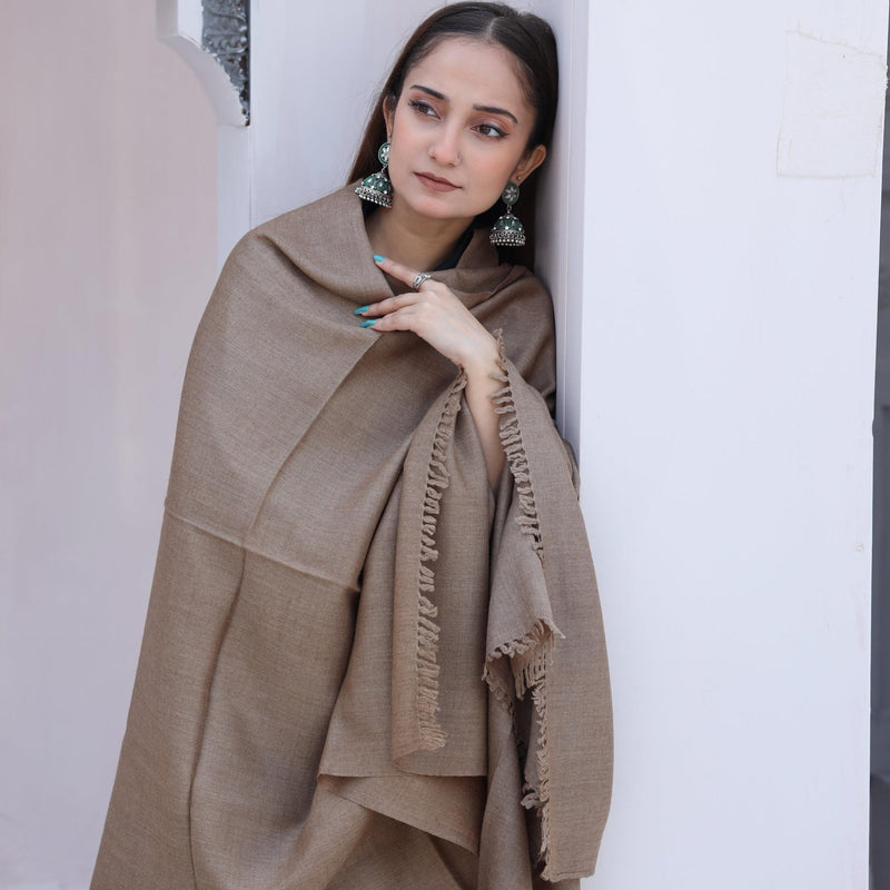 BEIGE PLAIN WOOL SHAWL - HS013